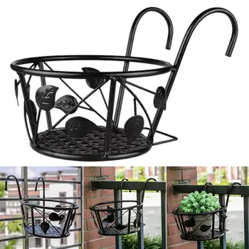 

Balcony Flower Frame Hanging Iron Railing Potted Plant Shelf Black Flower Pot Planter Stand For Dropshipping Wholesale In Stock