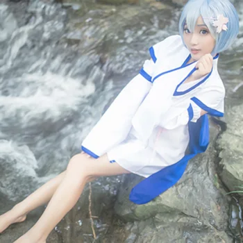 

4 Sizes Japanese Style Anime Cosplay Costume Ram&Rem Kimono Performance Set With Socks For Role Play- Blue Rem