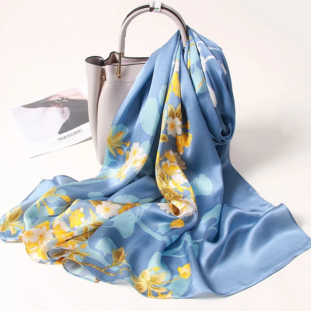 Bufandas de seda 100% para mujer, pañuelos de seda Real, chales largos con  estampado de flores grises, Foulard de seda Natural para mujer|Bufandas de  mujer| - AliExpress