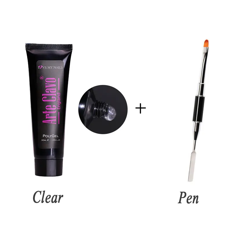 PolyGel Clear Pen Arte Clavo 30 мл поли гель набор для наращивания накладные ногти советы розовый, белый, прозрачный акриловый строитель светодиодный Гель-лак для ногтей кристалл продлить быстро - Цвет: PolyGel Clear Pen