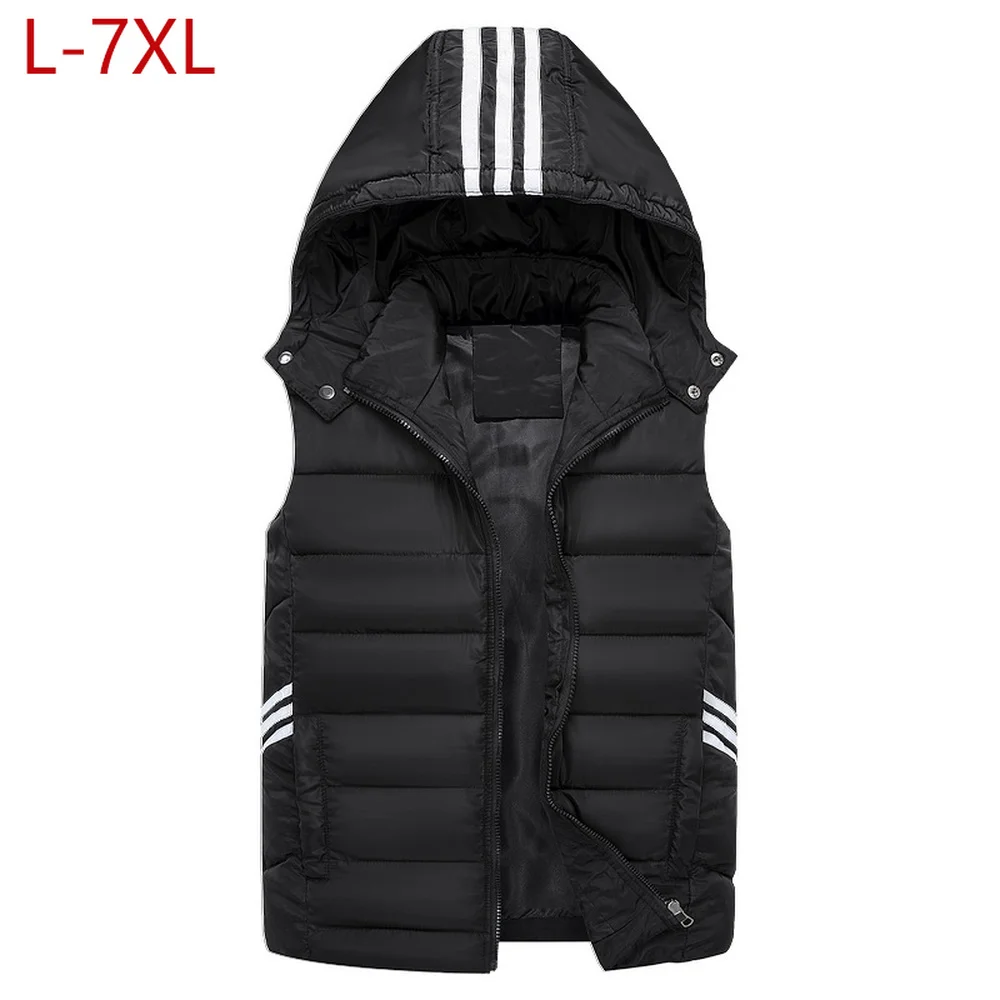 Men Winter Plus Large Size 7xl Vest Hat Detachable Waistcoat Warm Thicken Sleeveless Jackets Unloading Parka Coat for Unisex | Мужская