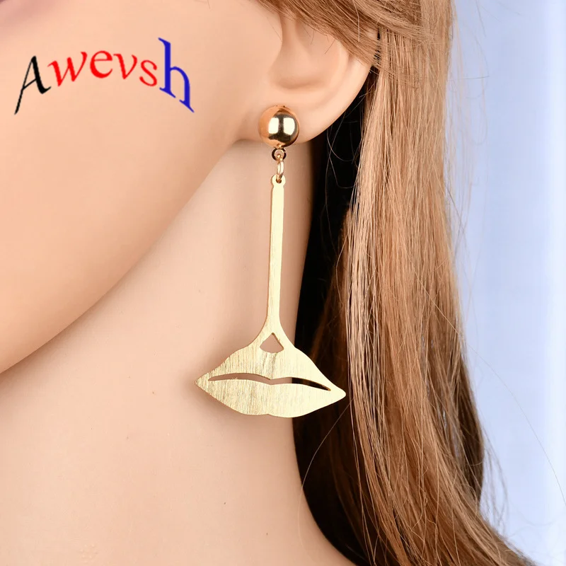 Awevsh 2019 Новая мода преувеличенный ночной клуб Алюминиевый Золотой цвет губы