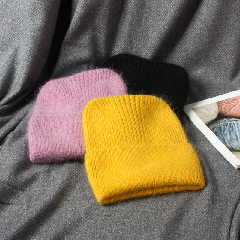 VISROVER 17 Colorway Unisex Solid Cat Shape Rabbit Fur Woman Winter Hat Soft Autumn Bonnet Cute Cat Ear Woman Warm Skullies Gift