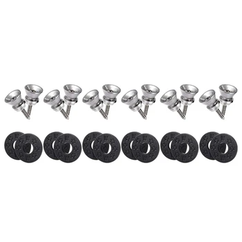 

6 Sets Guitar Strap Blocks Button Kits Including Metal Guitar Strap Button End Pins and Silicone Guitar Strap Blocks for Most Gu