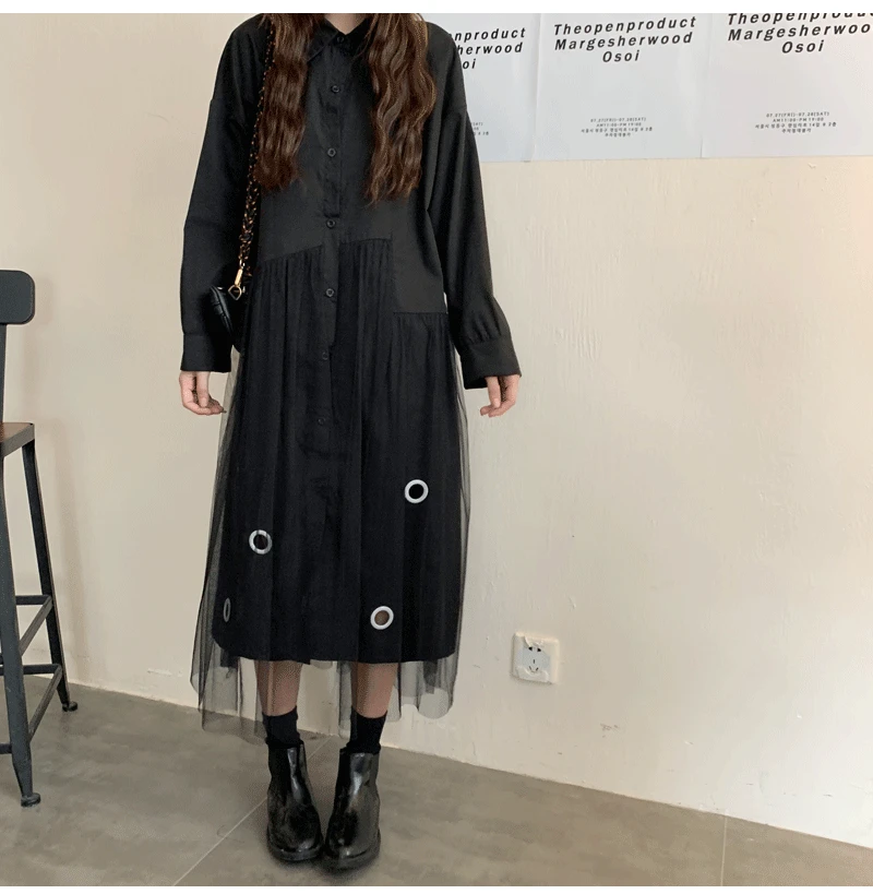 4XL 3XL, осень, женские рубашки, платья в сетку, повседневные, свободные, с отворотом, нестандартные, платья размера плюс, vestidos, robe Mujer LT191S30