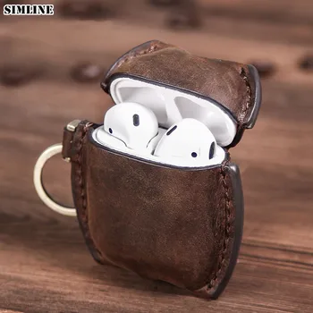 

Genuine Leather Airpod Case Vintage Crazy Horse Airpods 1 2 Cover Wireless Bluetooth Earphone Protective Bag Box With Key Ring