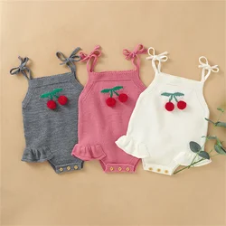 Body pour nouveau né fille, vêtements d'été sans manches, cerise, bretelles, 0 18 mois, combinaison pour enfants en bas âge, Costume 