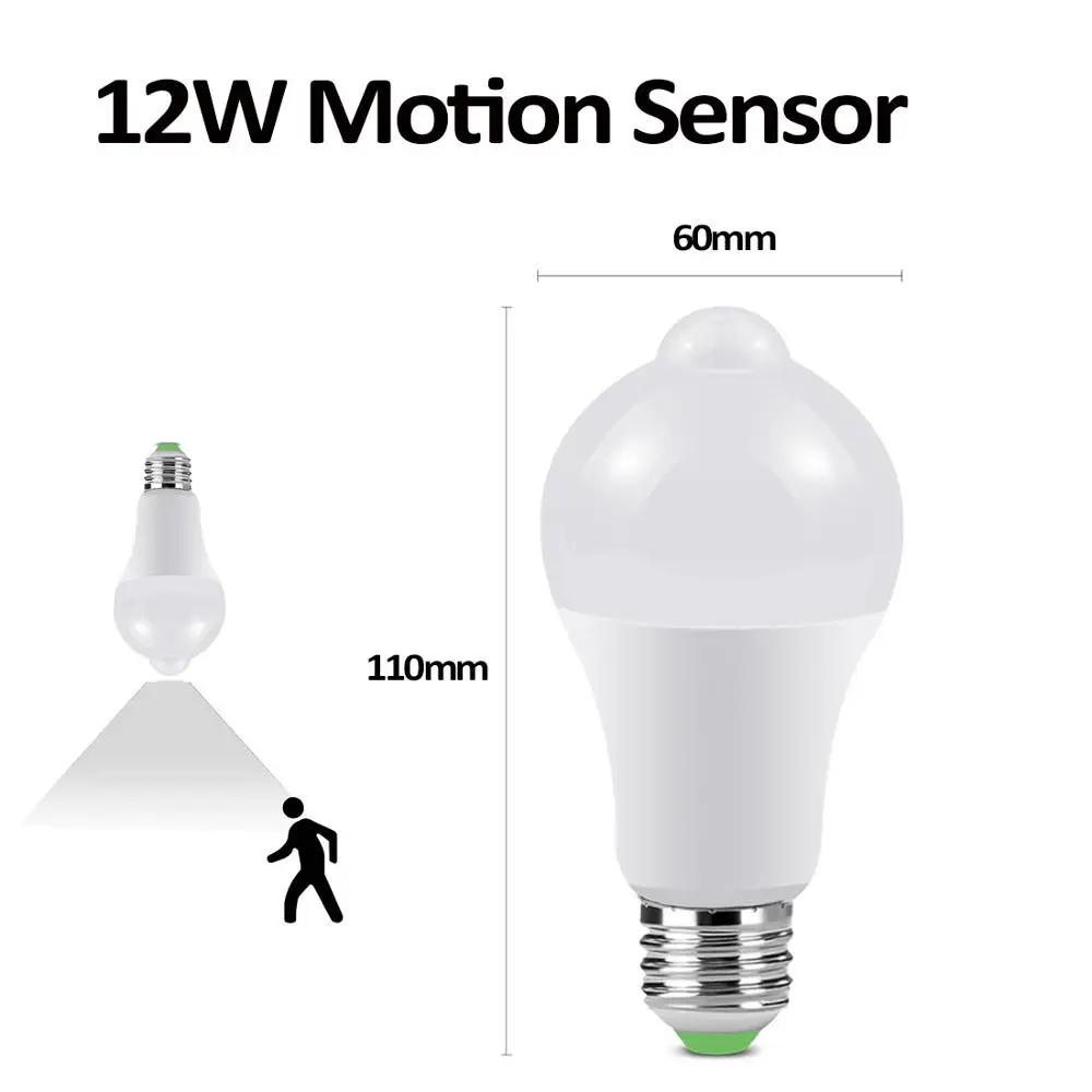 Motion Sensor 12W С лампой движения Сенсор светильник ПИР светодиодный ночной Светильник обнаружения движения Сенсор светильник s домашний звук+ светильник Сенсор 220V лампы E27 лампы - Испускаемый цвет: Motion Sensor 12W