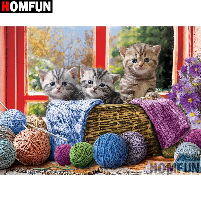 HOMFUN Full Square/Round Drill 5D DIY Diamond Painting "Cat wool animal" Embroidery Cross Stitch 5D Home Decor Gift A30147 diamond painting