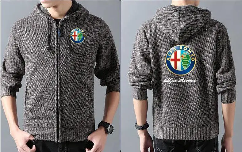 НОВАЯ Трикотажная куртка с капюшоном Alpha alfa romeo, Зимний пуловер с капюшоном, утепленная шерстяная куртка на молнии, толстовка - Цвет: Шампанское