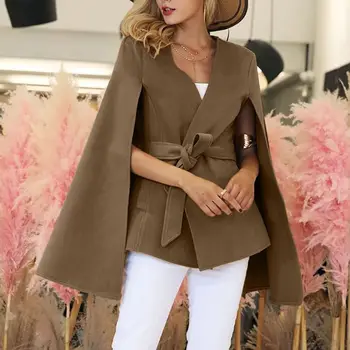 

Womens Winter Vintage Cloak Batwing Sleeve Poncho Cape Belted Waist Trench Coat M68A