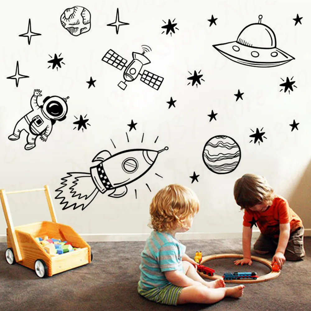 

Wall Sticker Boy Room Outer Space Nursery Wall Sticker Rocket Ship Astronaut Vinyl Decor Planet Decoration WL1585