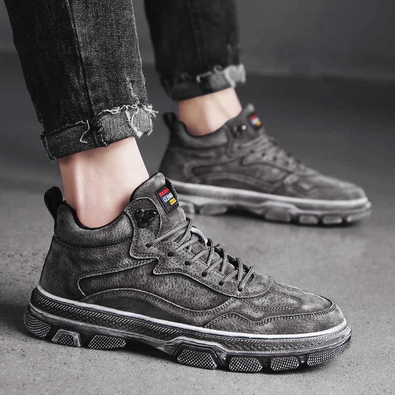 

winter Men boots outdoor Genuine Leather Luxury High Quality plush warm rubber fashion Handmade male ankle boots snow boots o4