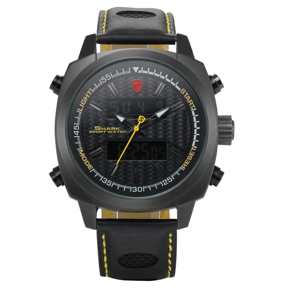 

Silvertip Shark Sport Watches Brand Full Black Digital Backlight Date Alarm Chronograph Quartz Leather Strap Mens Watches /SH494