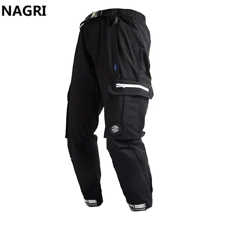 

2019 Fashion Streetwear Cargo Pants Men Big Pocket Zip Joggers Trousers Men Sports Casual Japanese Elastic Waist Tactical Pants