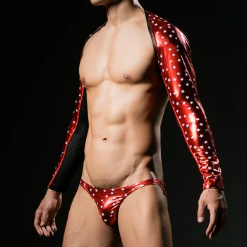 

Men's Printed Undershirt Night Show Shawl Printed Sexy Pajamas Top Long Sleeve T-shirts