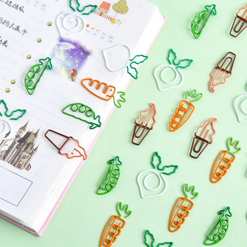 Tasa de descuento 4 unids/lote creativo Kawaii verduras zanahoria frijoles en forma de Clips de papel Metal marcador y la Oficina de la escuela suministros llKq8nzdx