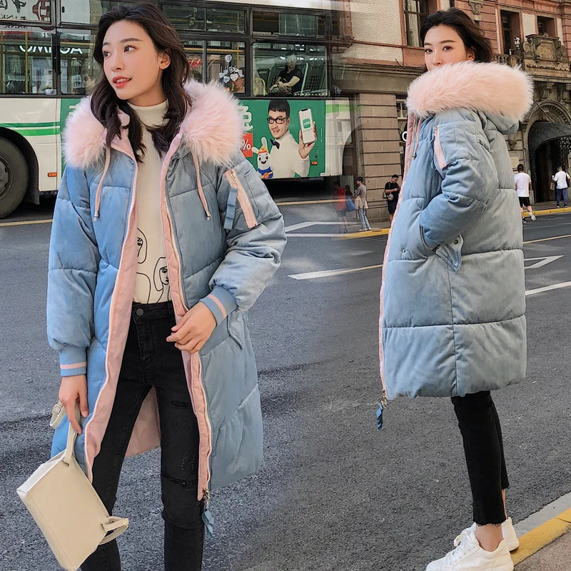 

2019 New Style Winter Cotton-padded Clothes Women's Mid-length Korean-style Thick Loose-Fit BF Gold Velvet down Coat Large Size