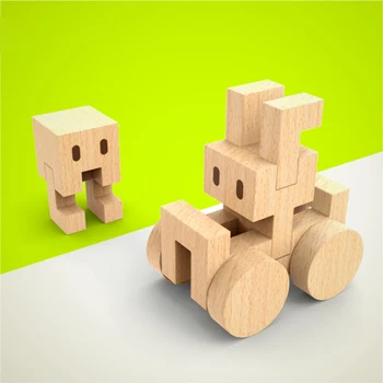 

DIY wooden Interlaced building block toys building heap Cute Robot children early education toys kids gifts