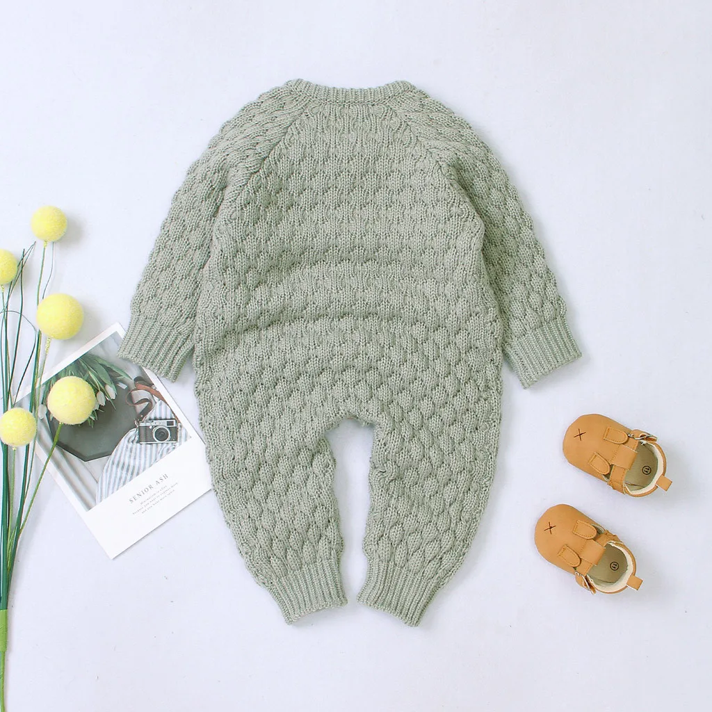 3M-2year Newborn Clothing Baby Boy Girl Winter Button Sweater Knitted Jumpsuit Romper Warm Outfits ropa recien nacido Toddler