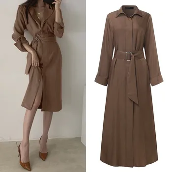

ZANZEA 2020 Women's Casual Sundress Spring Lapel Shirt Dress Long Sleeve Mid-Claf Vestidos Female Button Robe Belted Oversized