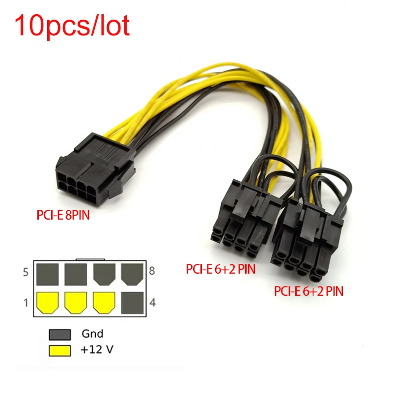 10 шт. кабель питания 20 см 8 контактов PCI Express на Dual PCIE 8(6 + 2) | Компьютеры и офис