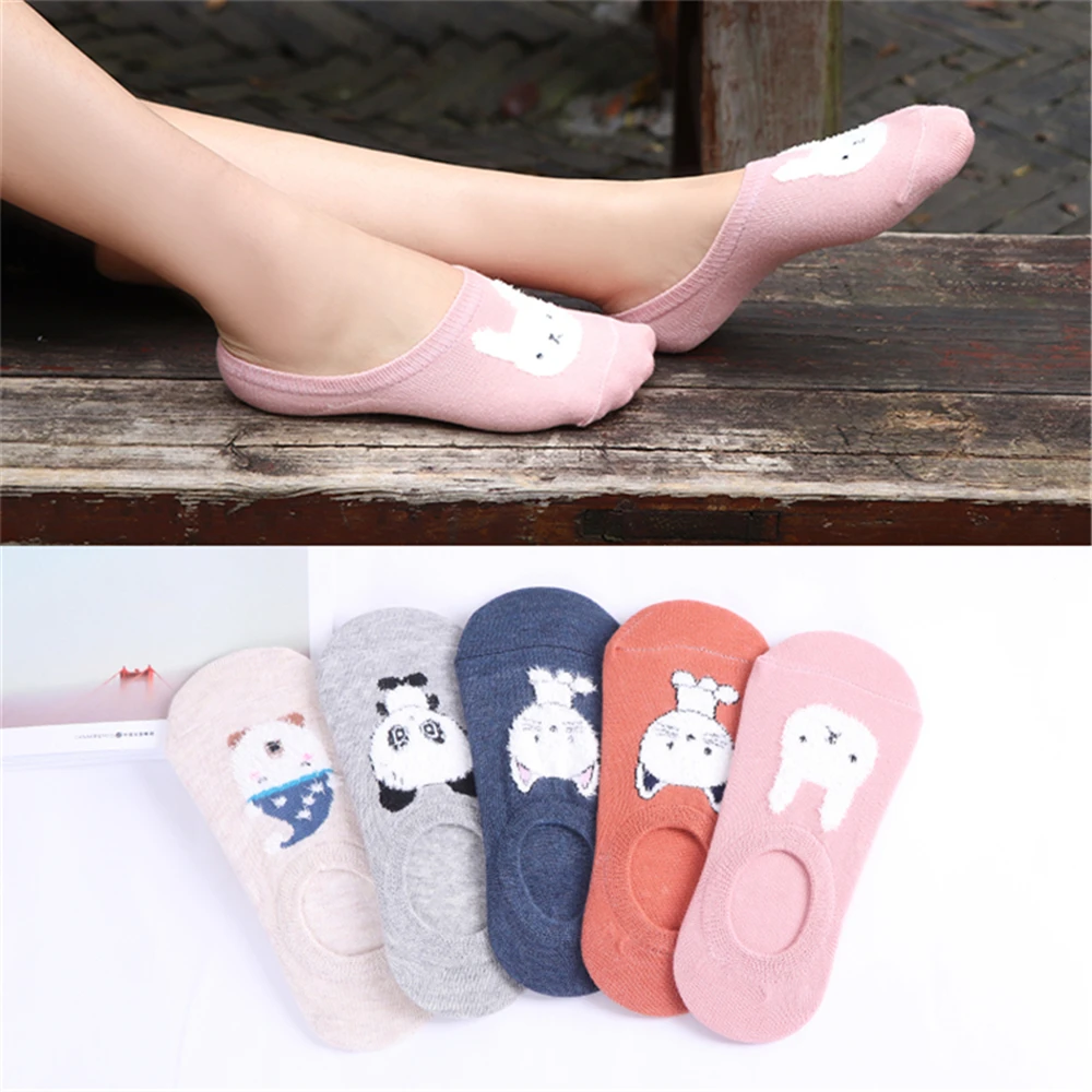 5 пар/лот, женские носки ярких цветов, носки-башмачки с изображением маленьких животных, летние дышащие повседневные Модные забавные носки для девочек