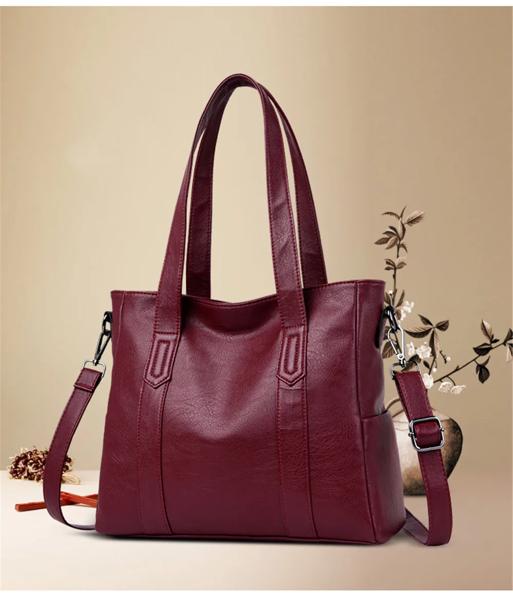 Роскошный мягкий кожаный сумки высокого качества сумки через плечо для женщин Повседневная женская большая вместительность вместительная сумка для покупок сумки