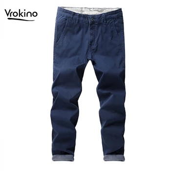 

VROKINO 2019 Winter New Men's Casual Pants Cotton Slim Twill Cotton Men's Pants Brand Men's Large Size 28-48