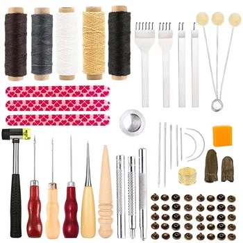 

LMDZ Leather Tool Kit Leather Working Tools Basic Leather Sewing Repair kit Waxed Thread Cord Prong Punch Snaps and Rivets Kit