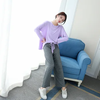 

Fall Contrast Color Homewear Women Plus Size Modal Pajamas Lace-up Pants Long Sleeve Trend Multi-color Optional Pijamas De Mujer