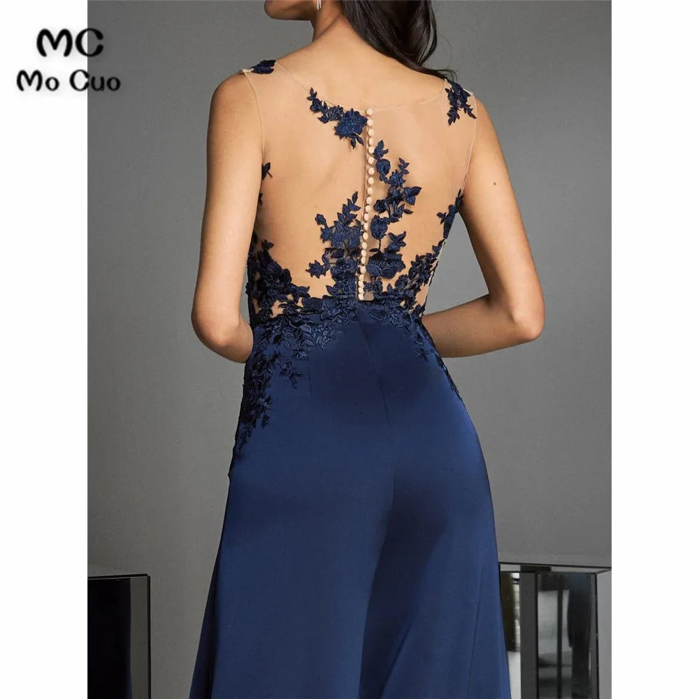Navy Jumpsuits Mother of the Bride Pants Suit 2020 V Neck Lace Wedding Guest Dress Mothers of the Groom Gowns Outfit (4)
