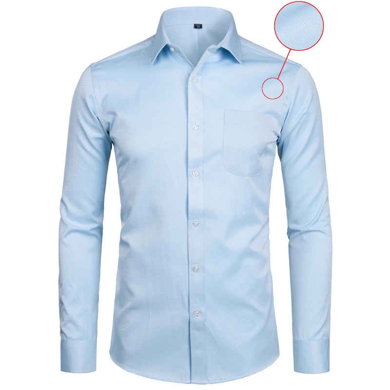 Light Blue Striped Белая деловая рубашка, Мужская Модная приталенная Повседневная рубашка с длинным рукавом, Мужская офисная рубашка с карманом, S-8XL - Цвет: Light Blue Striped