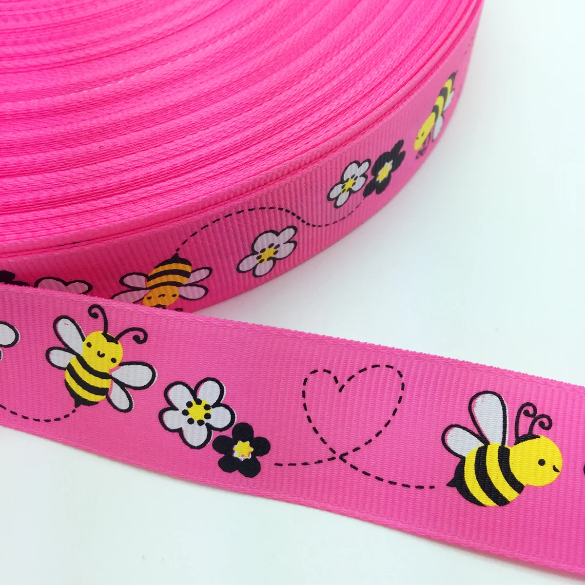 DIY 5 Yards 1'' 25mm Little Bee Printed Grosgrain Ribbon Hair Bow Party Craft grosgrain ribbon ribbon supplies ribbon decoration sewing ribbon