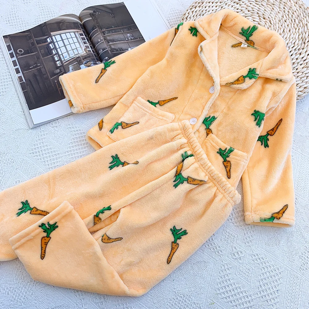 Домашняя одежда для мальчиков и девочек на осень и зиму, детский фланелевый пижамный комплект