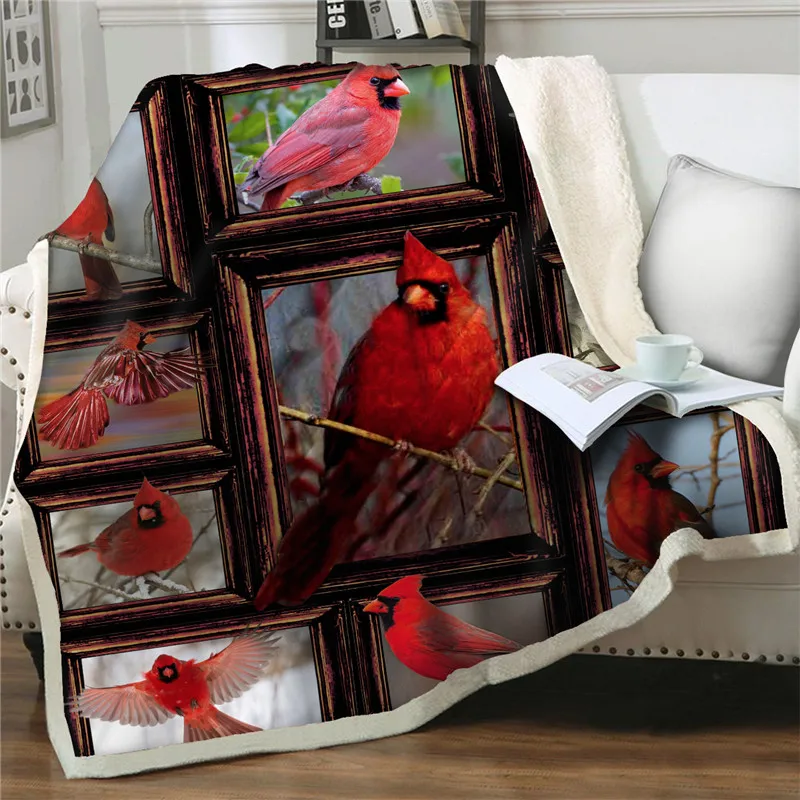 

NEW 3D Gorgeous red birds printed blankets Soft Plush Blanket Gift Blanket Flannel Fleece Bedspreads Sherpa Blanket Couch quilts