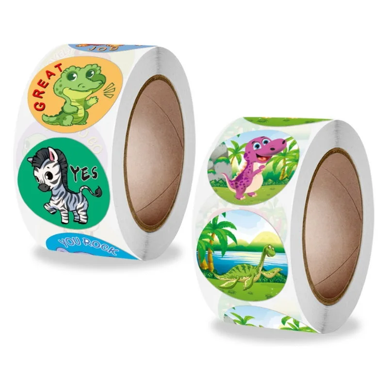 

100/500pcs Reward Sticker for Kids Cartoon Dinosaur Animal Cute Pattern 1 inch School Teacher Supplies Child Sticker