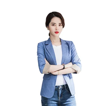 

Blusas Femme 2020 Vintage Single Button Women Office Work Jacket Blazer Elegant Female Three Quarter Jackets OL Style Outerwear