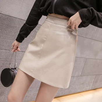 

Women High Waist Mini PU Skirts 4 Colors Fashion Vintage Faux Leather Skirt Above Knee Sexy Party Club Leather Skirts for Lady