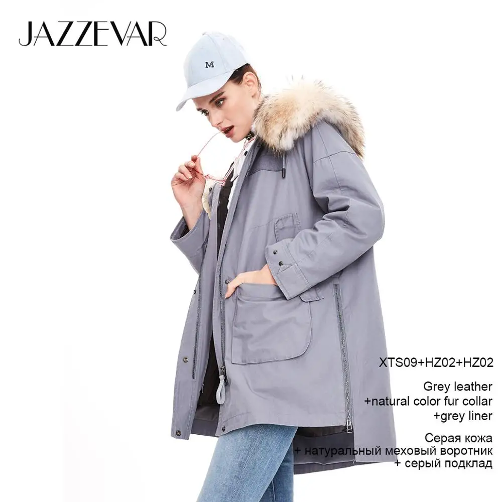grey coat naturalfur JAZZEVAR Зимнее новое поступление женское пальто высокое качество средней длины новая модная стильная парка с натуральным мехом теплое женское зимнее пальтоK9036-1 - Цвет: grey coat naturalfur