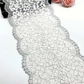 

3y/lot 21.50cm Floral Stretch Lace Trim White Silver Winter For Clothing Accessories Dress Sewing Applique Costume Lace Fabrics