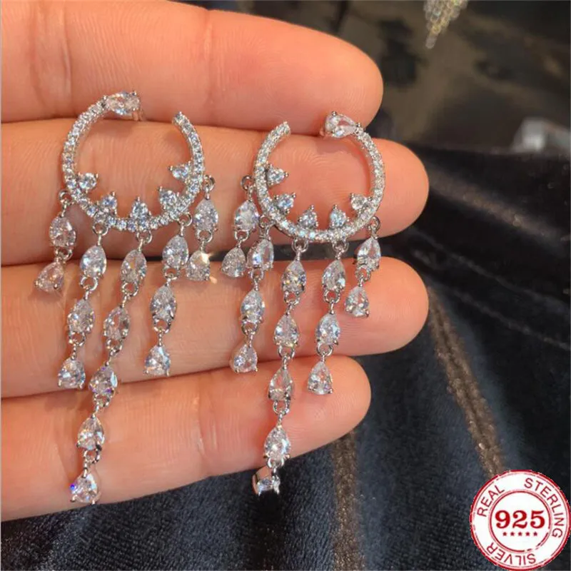 

Women S925 Silver Post Women's Long Earrings Tassel Drop Earrings Zircon Earrings Fine Jewelry for Women