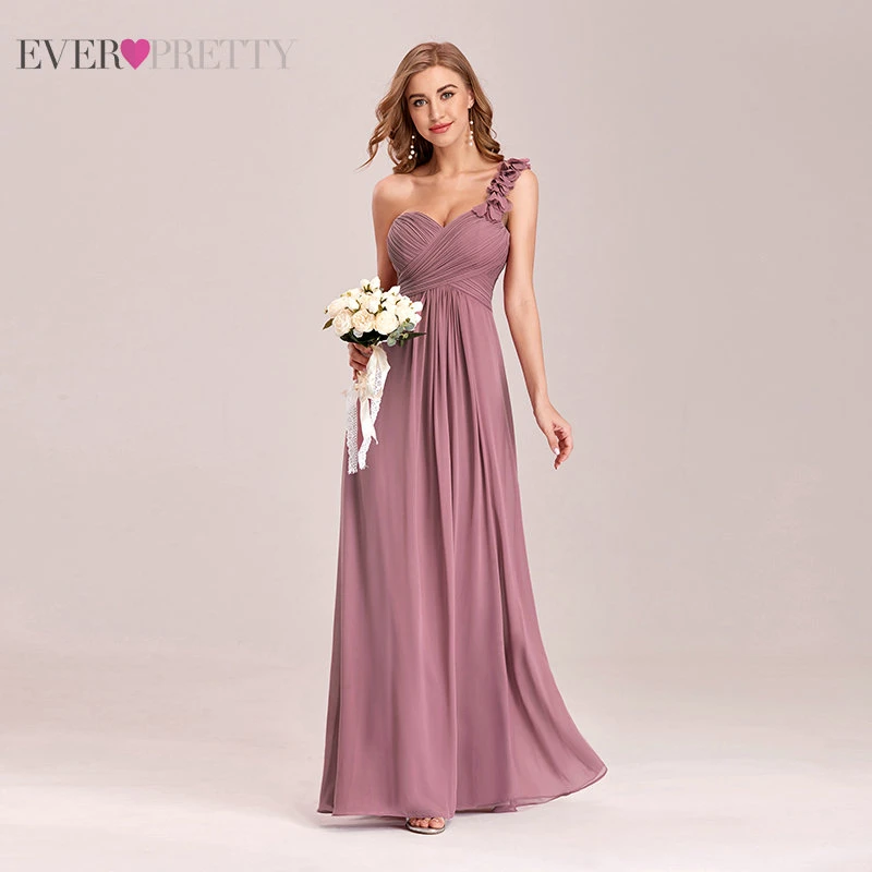 Long Bridesmaid Dress Ever Pretty A Line Sweetheart One Shoulder Chiffon Elegant Gown For Wedding Party For Woman 2020 EP09768
