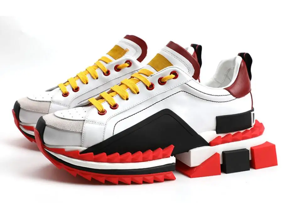 

new bottom high quality super king sneakers black Genuine Leather Height Increasing sneakers eu36-46