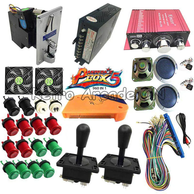 DIY kit Pandora Box 5 PCB jamma 960 в 1 с Happ джойстиком Кнопка монетоприемник источник питания