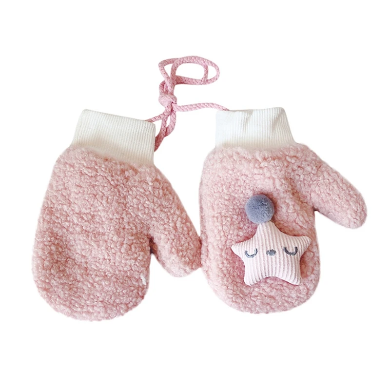 Pink 4-10Y дети мальчик Варежки для девочки утолщаются полный палец теплый вязаный мультфильм звезда шеи варежки для украшения Новое поступление зимние шерстяные Guantes - Цвет: Pink