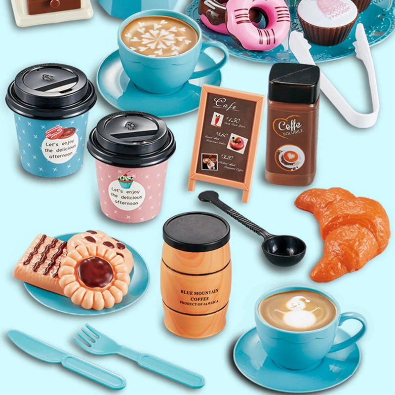 Kids Simulation Afternoon Tea Toys Set DIY Pretend Play Kitchen Toys Food Coffee Machine Dessert Play House Toys For Girls Kids 5