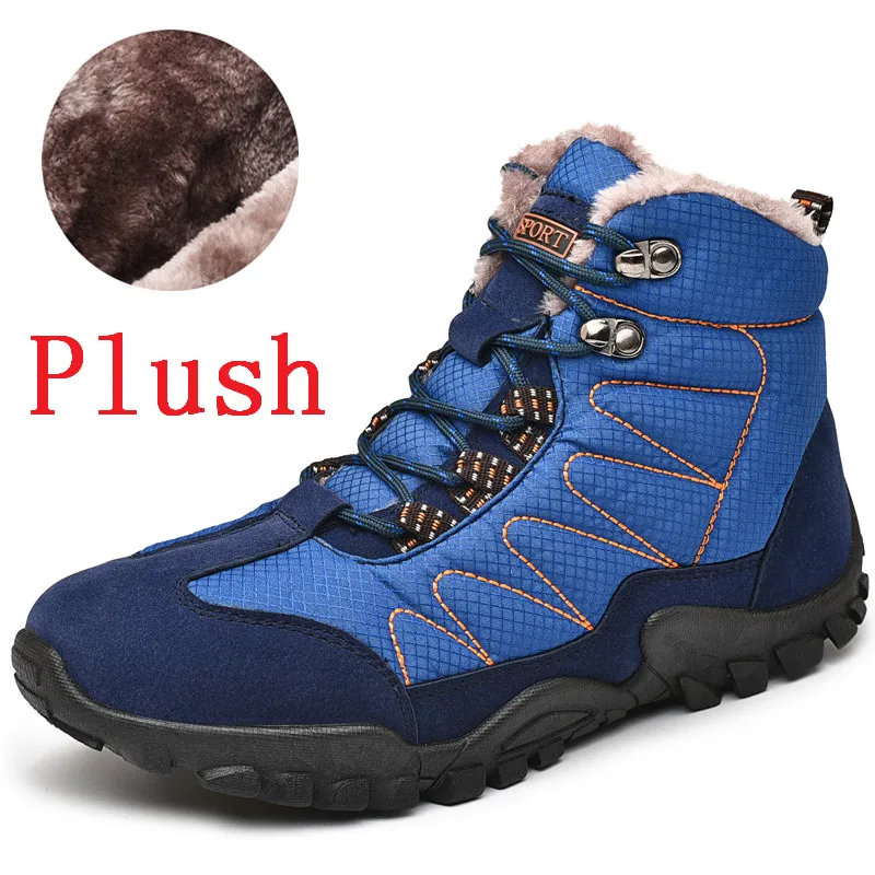 Новые зимние мужские теплые ботинки водонепроницаемые мужские ботинки мужские теплые ботинки на меху с толстым плюшем мужские Ботильоны Большие размеры 38-46 - Цвет: Plush Blue