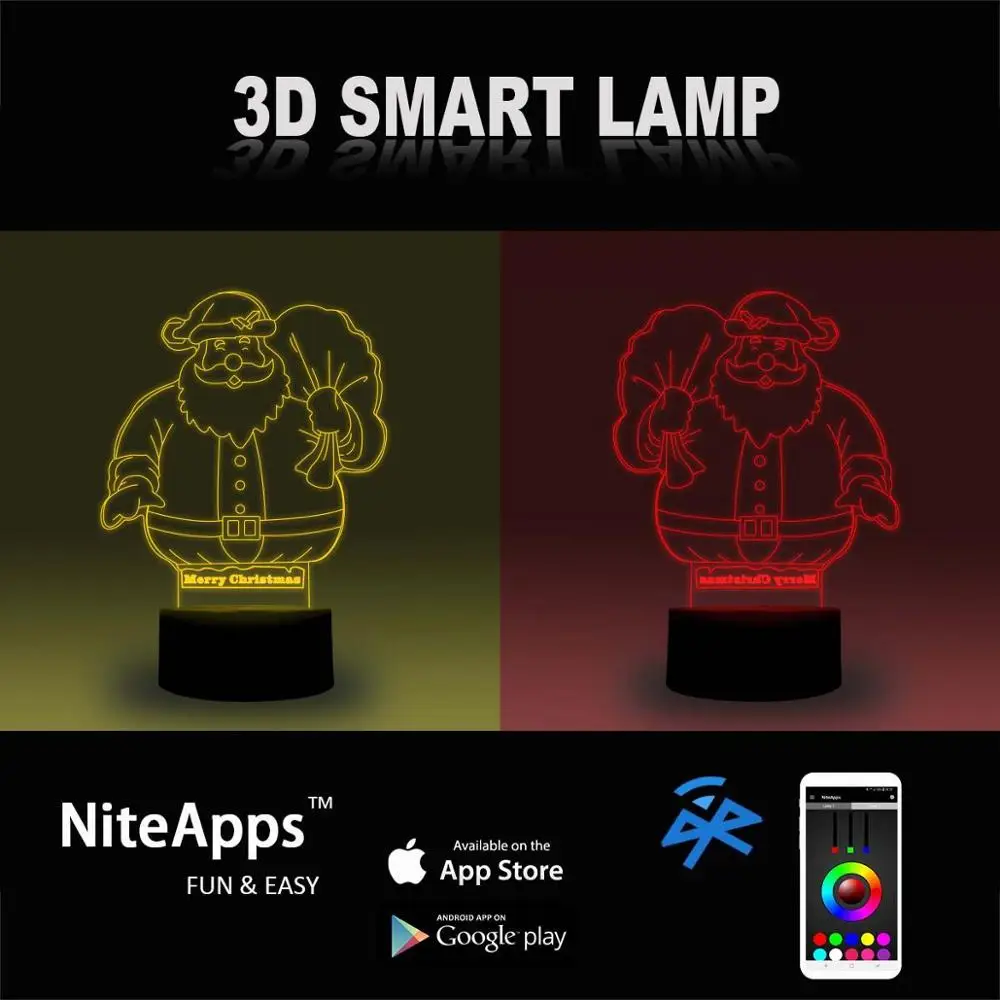 NiteApps 3D Санта Клаус с сумкой ночник настольная лампа иллюзия Лампа подарок на день рождения приложение/сенсорное управление