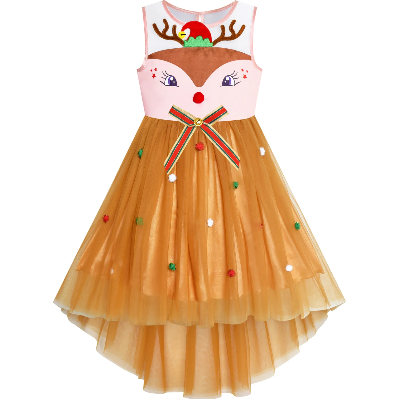 Sunny Fashion платья для девочек платье северный олень рождество Шапка колокольчик